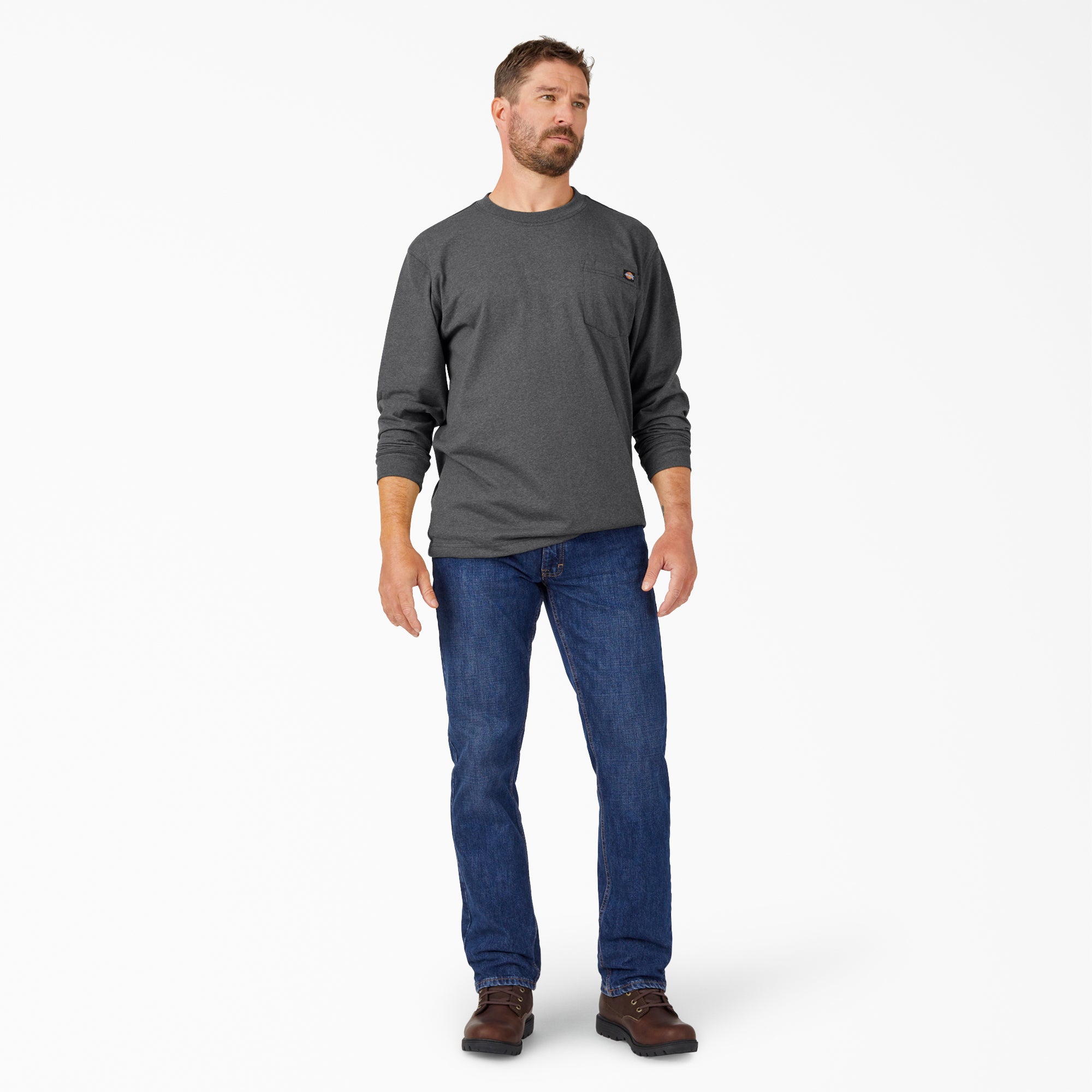 Heavyweight Heathered Long Sleeve Pocket T-Shirt - Image 3